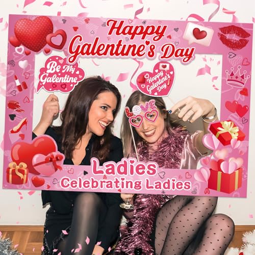 Galentines Day Decorations Photo Booth Props 16pcs Happy Galentines Day Decorations Photo Props for Party Pink Ladies Cele...