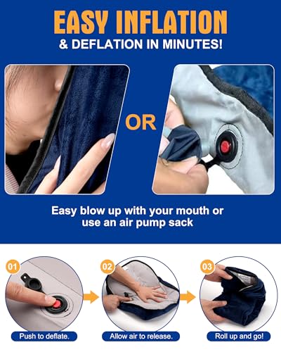 Kampair Ultralight Inflatable Camping Pillow for Sleeping – Soft Velvet Cover, Compact & Portable, Ergonomic Neck Support,...