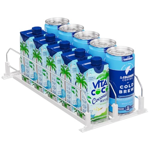 Puricon Drink Organizer for Fridge Pusher Glide, Spring Loaded Fridge Drink Dispenser, Self Pushing Soda Can Organizer for...