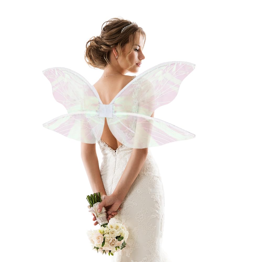 ALIBBON Fairy Wings White Transparent Fairy Wings Costume for Women, Butterfly Wings Princess Angel Elf Dress Up Accessories for Halloween Xmas Party Cosplay Costume Holiday Decorations
