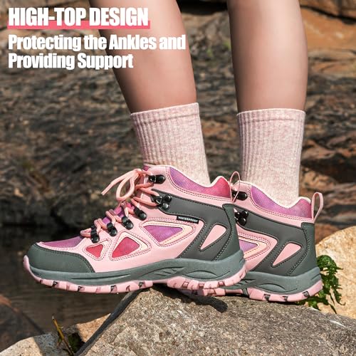 R CORD Kids Hiking Boots Waterproof Durable TPR Traction Outsole Anti-Skid Athletic Lace Up Hiking Shoes for Outdoor Adven...