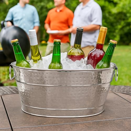 BREKX Stainless Steel Beverage Tub, 15 Quarts (4 Gallon), Rust-Proof, Oval, Multi-Use, Champagne Bucket for Mimosa Bar Sup...