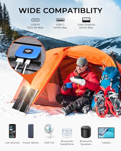 [Upgraded] BigBlue Ultra-Light Portable 25W Solar Panel Charger with USB-A and USB-C Ports, 0.84 lbs Pocket-Size IP68 Wate...
