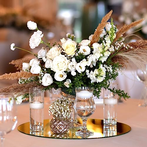 Thyle 12 Pcs 10 Inch Acrylic Round Mirrors for Tables Centerpieces Circle Mirrors Candle Plates for Wall Wedding Table Cen...