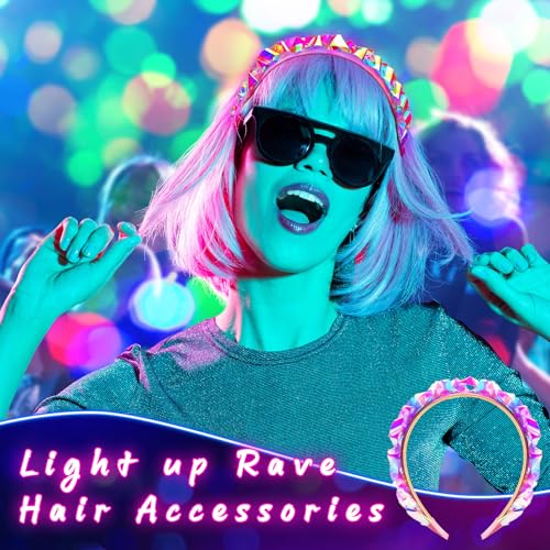 Tigeen Light up Headband LED Glow Headbands Glow in The Dark Headband LED Hair Accessories for Wedding Party Favor