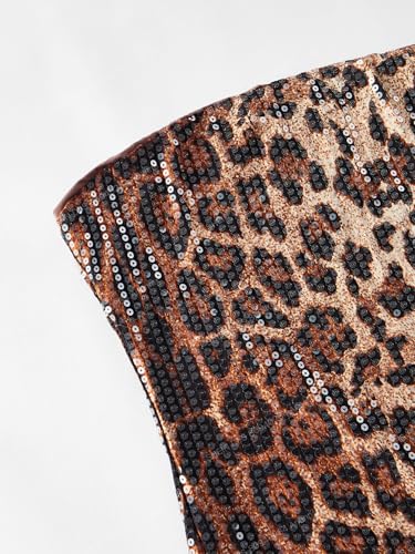Floerns Women's Y2k Mini Dress Cheetah Sequin Strapless Tube Date Night Bodycon Dresses