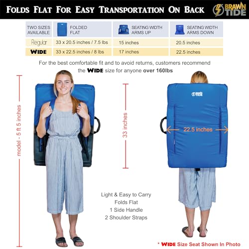 BRAWNTIDE Stadium Seat with Back Support - Comfy Cushion, Thick Padding, 2 Steel Bleacher Hooks, 4 Pockets, 2 Cup Holders,...