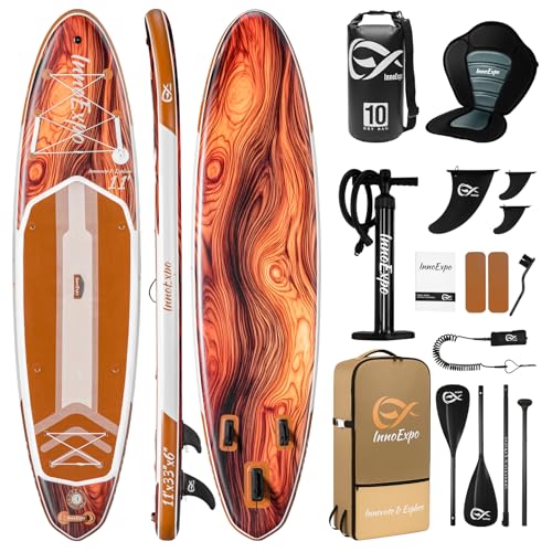 InnoExpo 11' Inflatable Stand Up Paddle Boards with Premium Accessories, Wide Stable SUP Paddle Board Design, Non-Slip Com...