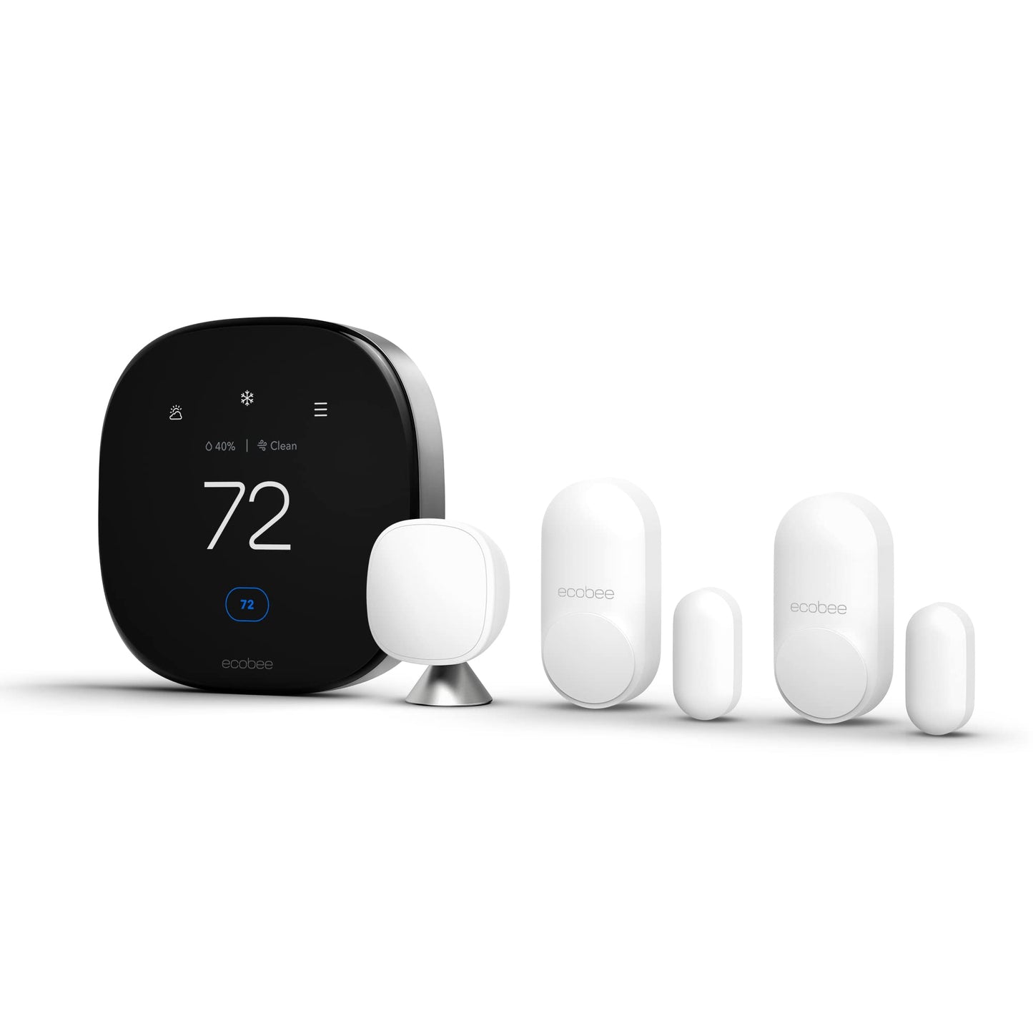 ecobee Comfort and Security Bundle, Smart Thermostat Premium with Siri and Alexa and Built in Air Quality Monitor and Smart Sensor with SmartSensor for Doors and Windows 2-Pack