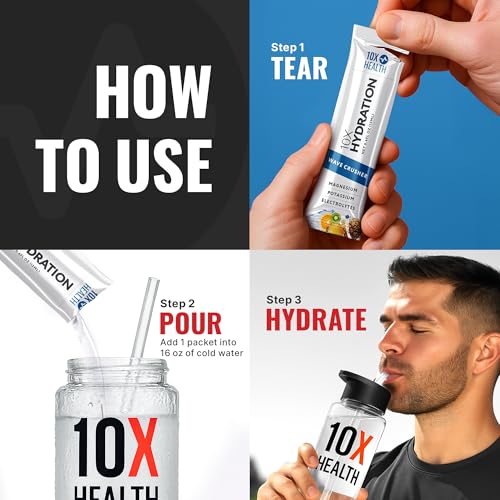 10X Health Electrolyte Drink Mix - Hydration Packets - Sodium, Magnesium, Potassium Citrate & Electrolytes Packets - Natur...