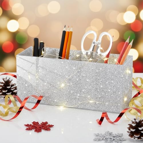 Jetec Acrylic Glitter Pen Holder 4 Compartments Bling Makeup Brush Stationery Organizer Pencil Holder for Desk Accessories...