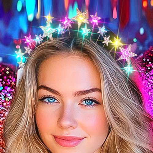 Uranian Light Up Star Halo Crowns LED Rhinestone Headbands Gold Star Hairbands Glow Festival Brithday Party Favor Hair Acc...