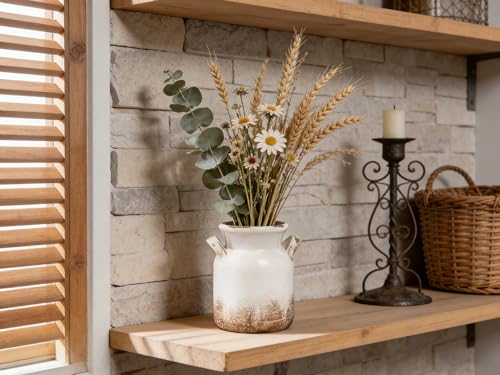 Quoowiit Ceramic Rustic Farmhouse Vase, Distressed Decorative Flower Vase for Home Decor, Ideal Shelf Decor, White Boho Va...