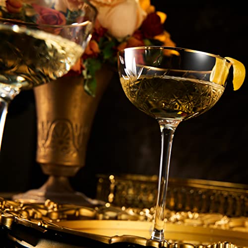 Vintage Art Deco Luxury Coupe Glasses, Cocktails, Martini, Margarita, In Premium Gift Box 24K Gold Rim | Set of 2 | 8 oz C...
