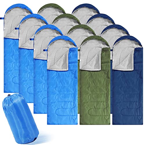 Junkin 12 Pcs Camping Sleeping Bag Bulk for Adults Homeless 4 Seasons Cold Warm Weather Sleeping Bags Waterproof Lightweig...