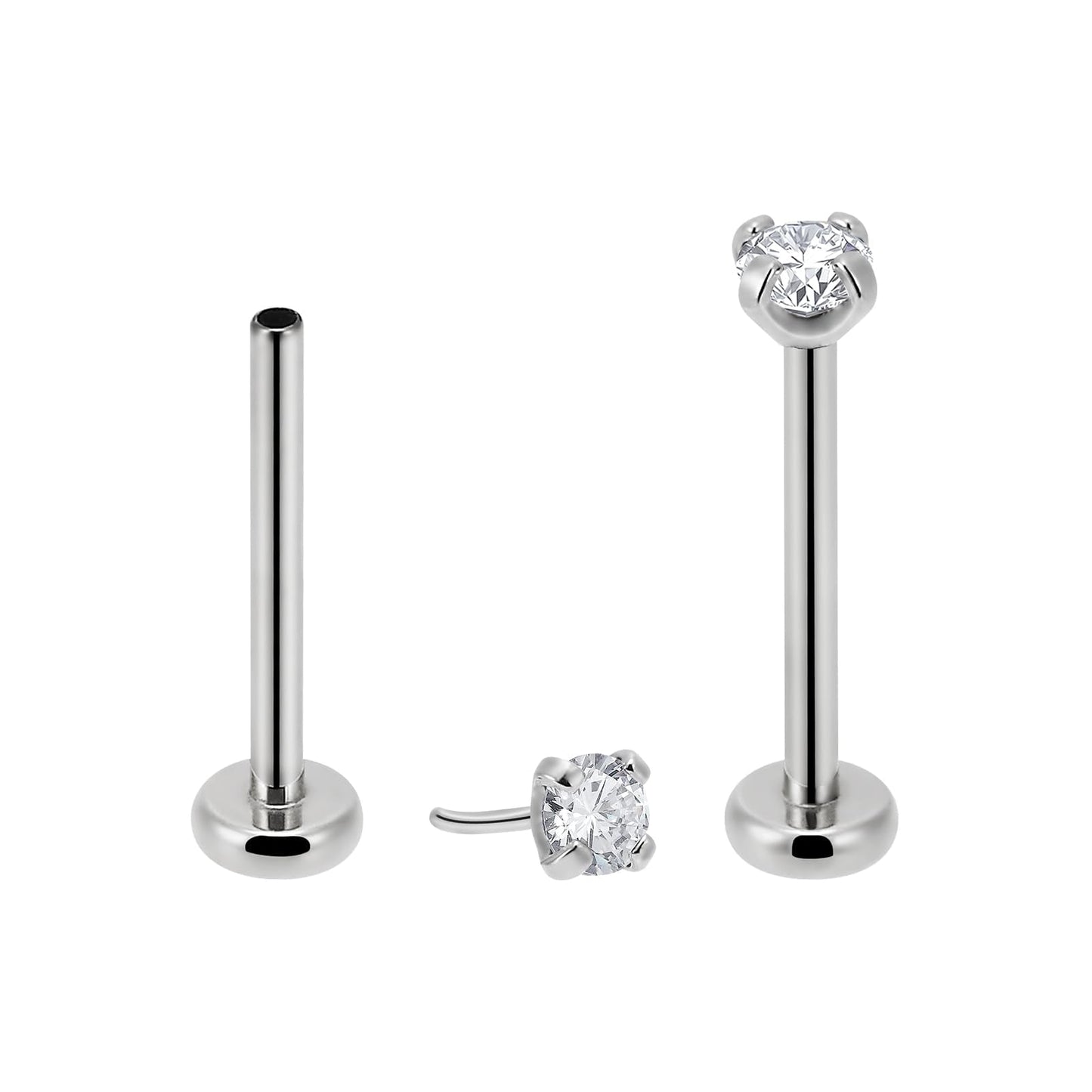 NewkeepsR 2PCS-0.8mm(20g) G23 Titanium Press Fit Threadless Push Pop In Labret Lip Monroe Tragus Smallest Flatback Earring Studs