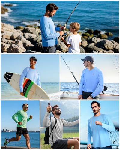 Roadbox Men's UPF 50+ Rash Guard Long Sleeve, Cool Dry UV Sun Protection Water T-Shirts, Lightweight Fishing Hiking Shirts