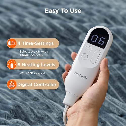 Bedsure GentleSoft Heated Blanket Electric Throw - Soft Ribbed Flannel Electric Blanket, Heating with 4 Time Settings, 6 H...
