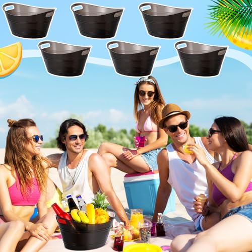 meekoo 6 Pcs Plastic Ice Buckets Bulk with Handles 4.5L Oval Storage Tub Large Capacity Ice Drink Bucket for Party Bar Win...