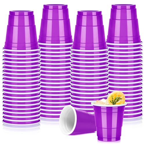 Pineburg 100 Pack 2oz Carnival Plastic Shot Cups, Purple Plastic Shot Glasses, Mini Disposable Cups for Parties Valentine'...