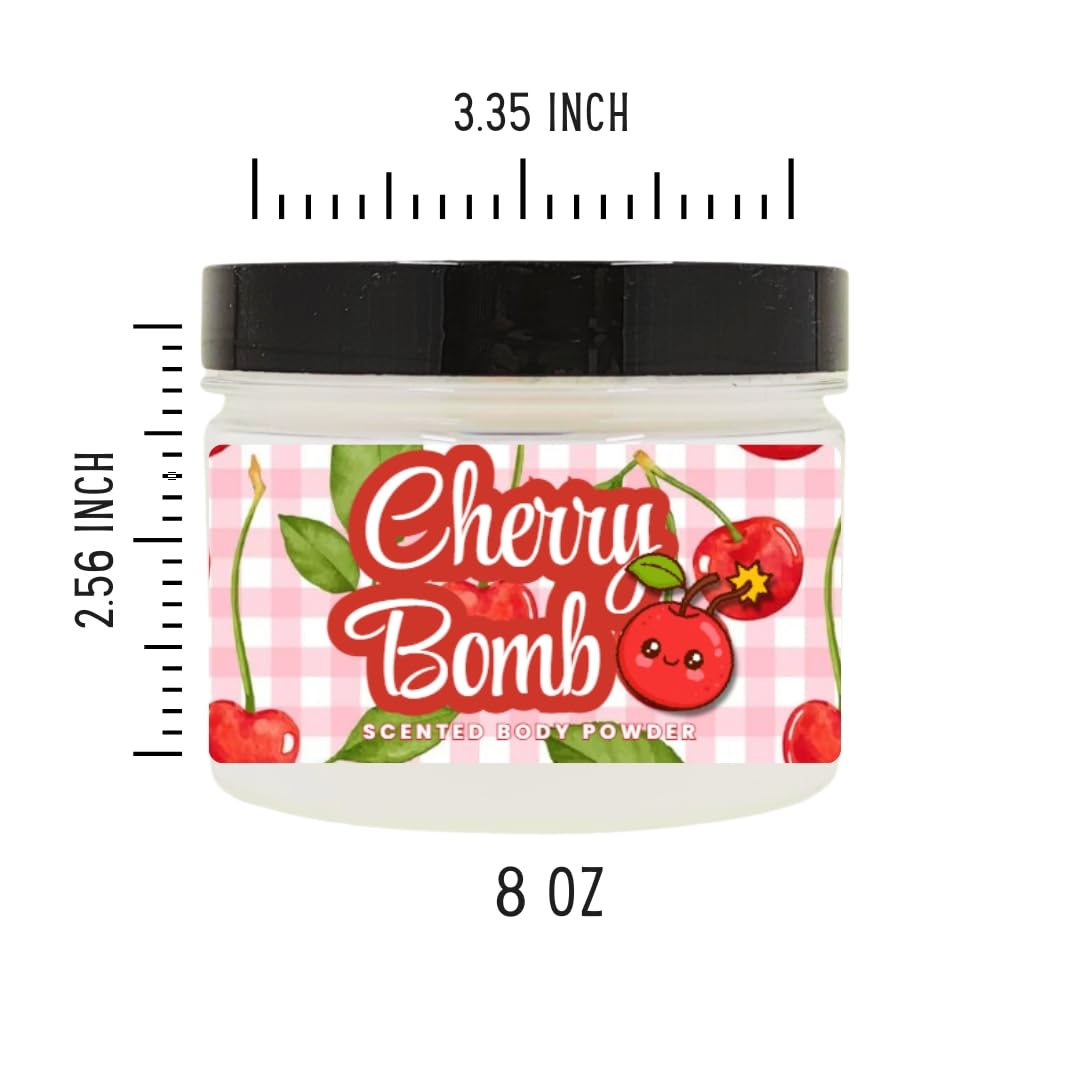 Body Powder for Men & Women Scented Cherry Bomb, Bath Perfume Dusting Powder with Fragrance & Essential Oils, Talc Free 8oz Container, Made in USA
