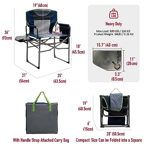 SUNNYFEEL Camping Directors Chair, Heavy Duty,Oversized Portable Folding Chair with Side Table, Pocket for Beach, Fishing,...