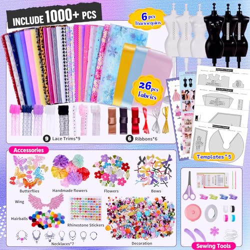 ONE TO FOUR 800+Pcs - Fashion Designer Kit for Girls with 6 Mannequins - Arts and Crafts Kit- Sewing Kit for Kid Ages 8-12...