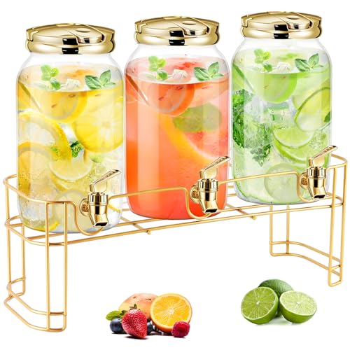 Tanlade 3 Pcs Plastic Drink Dispenser with Stand Beverage Dispenser with Sturdy Metal Base Juice Dispensers for Parties Le...