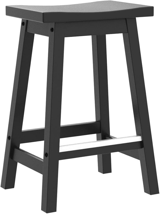 PayLessHere Bar Stools Set of 2, Wooden Saddle Stools 24 Inch Heigh, Bar Chairs Seat with Footrests and Industrial, Kitchen Counter Stools for Restaurant, Bistro Bar and Home Dining