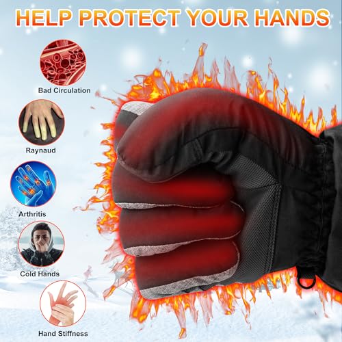 Electric Rechargeable Battery Thermal Gloves for Men Women, 7.4V Touchscreen Waterproof Windproof Heated Gloves for Hiking...