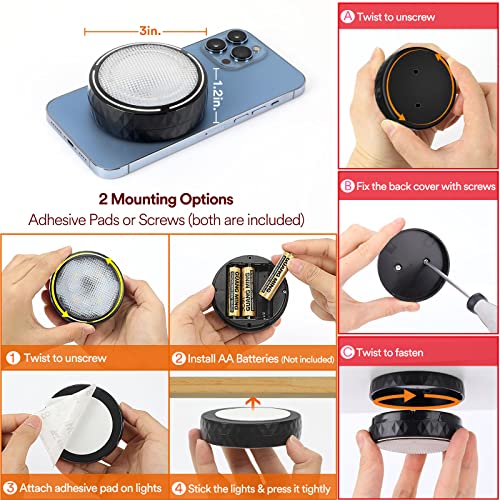 TECOMLIGHT LED Puck Lights with Remote Control, Battery Operated Wireless Closet Light, Under Cabinet Lighting Stick on Ta...