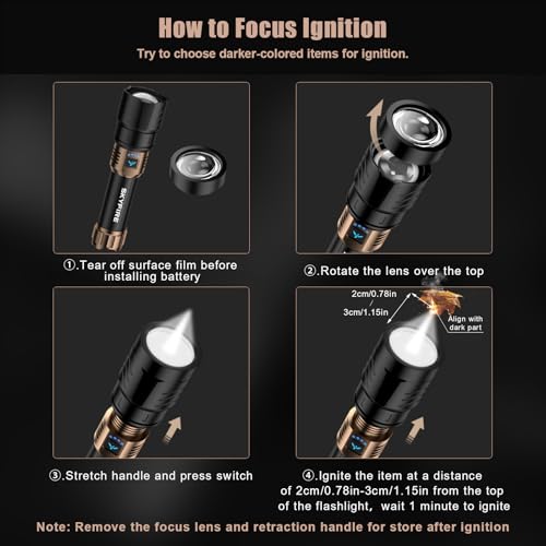 SKYFIRE LED Flashlights High Lumens with Ignition Lens,2000lm Super Bright Rechargeable Flashlight, Zoomable,Four Modes,Wa...