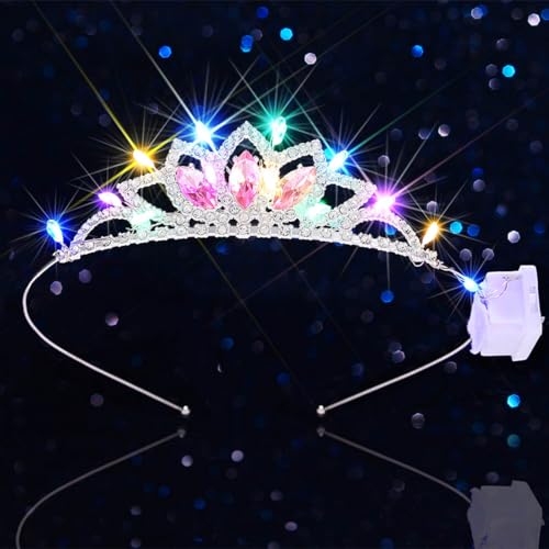 Kilshye Light Up Tiara LED Rhinestone Tiaras Headband (Pink)