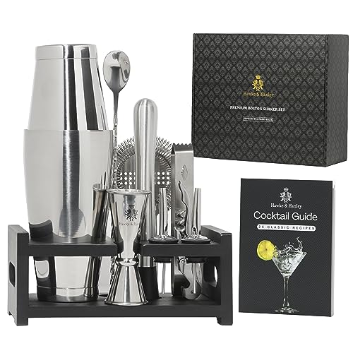Hawke & Hanley Premium Boston Cocktail Shaker Set Bartender Kit - 12 Piece Mixology Bar Set with Weighted Boston Shaker, B...