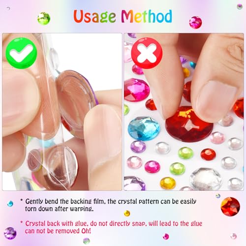 Valentines Gem Stickers Rhinestones for Crafts Scrapbook Supplies, Sparkling Cute Star Heart Round Small Stickers, Glitter...