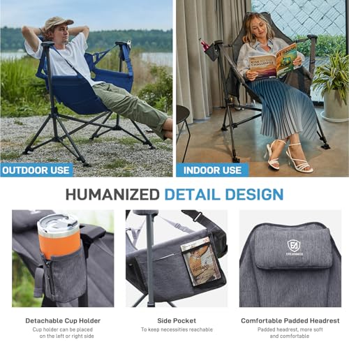 EVER ADVANCED Padded Hammock Camping Chair, Oversized Heavy Duty Swing Chair with Detachable Cup Holder, Portable Folding ...