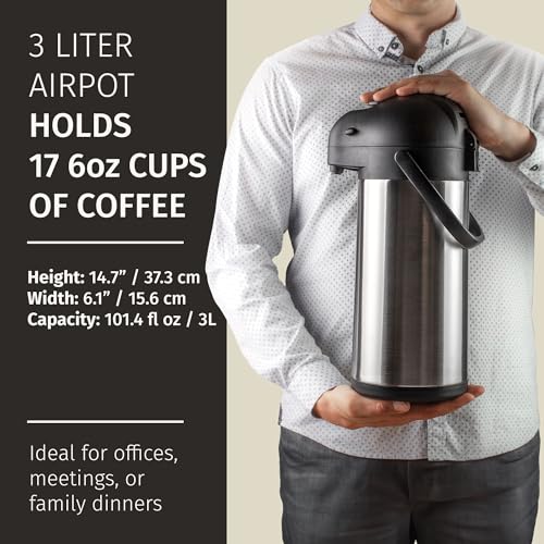 Cresimo Coffee Carafe with Pump - 102oz / 3L Airpot 12 Hours Large Hot Water Carafe, Cocoa Dispenser for Parties - Tea Fla...