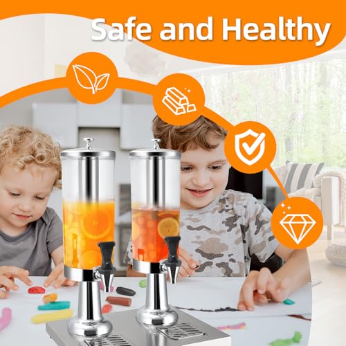 1 Gallon Commercial Beverage Dispenser with Centre Ice Core and Stand Drip Trays Stainless Steel Cold Drink Dispenser for ...