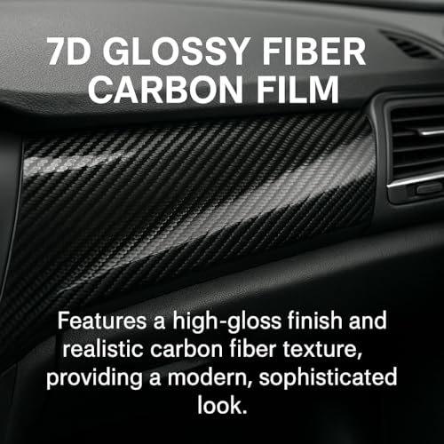 RockRose 7D Super Glossy Black Carbon Fiber Vinyl Wrap - Anti-Wrinkle, Air Release Automotive Wrap - DIY Decals Self Adhes...