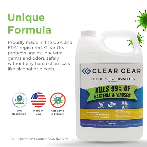 Clear Gear - Disinfectant, Cleaner, and Deodorizer for Sports Equipment, Gyms, and Fitness Centers - EPA-Registered, Hospi...