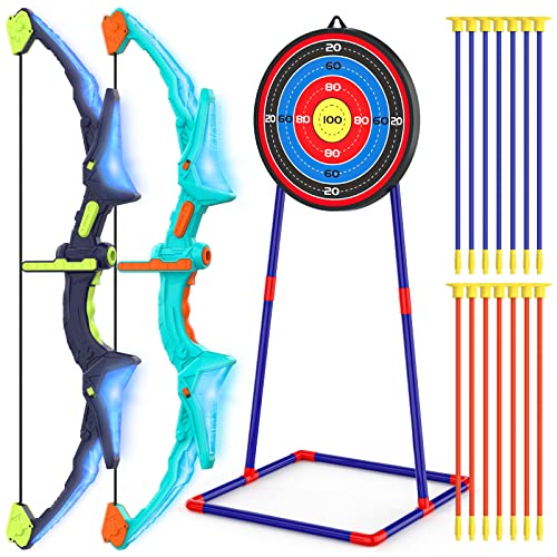 2 Pack Bow and Arrow Set for Kids, Light Up Archery Set with 14 Suction Cup Arrows, Archery Targets Outdoor Games for Kids...