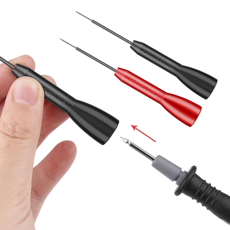 4 Pack 2mm Extended Needle Test Probes, 600V/10A Non-Destructive Insulation Wire Piercing Needle Stainless Steel Extra Thin Electrical Needle multimeter Probe for Fluke Meter Test Lead (Black-Red)