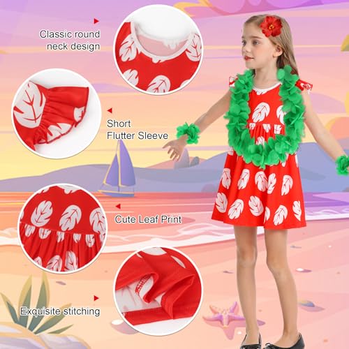 Benylion Hawaiian Dress Red Leaf Hawaiian Dress Summer Dress for Girls Halloween Christmas Costumes Cosplay Birthday