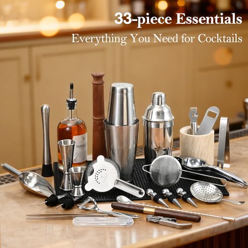 ETENS 33-Piece Professional Bartender Kit with Weighted Boston Shaker – High End Mixology Set for Home Bar – Stainless Ste...