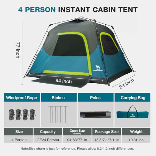 CAMEL CROWN Instant Tents for Camping 4-6 Person Tent Waterproof Easy Setup Sets Up in 60 Seconds Backpacking Tents with C...