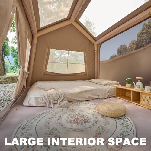 Inflatable Tents for Camping, Blow Up Tent with Hand Pump, 3-4 Person Air Glamping Tent with Canopy, Easy Setup 4 Season W...