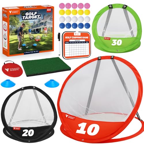 Vitality Sports Golf Chipping Net, 3PCS Pop-Up Golf Practice Net for Backyard, Indoor Outdoor Chipping Game with 3 Target...