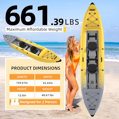 Danrelax 2-Person Inflatable Kayak for Adults, Heavy-Duty PVC, Drop-Stitch Floor, Lightweight, Portable, and Durable Tande...