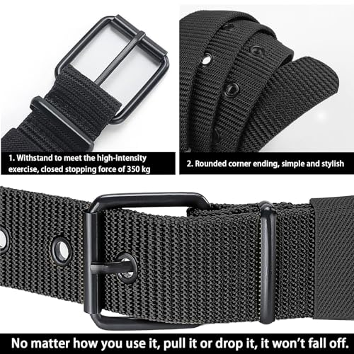 Porous Canvas Belt, Men's Pin Buckle Belt, Adjustable Buckle Nylon Waist Belt Cloth, Outdoor Sports Belt for Men Women-Black