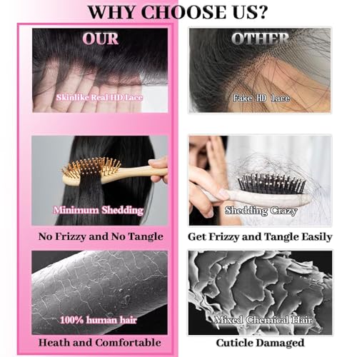 13x6 Lace Front Wigs Human Hair Pre Plucked, 180% Density Body Wave HD Transparent Lace Frontal Wigs with Baby Hair for Women, Glueless Wig, Natural Black, 24 Inch